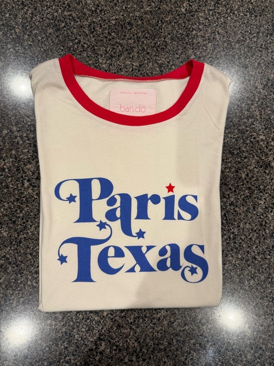 ban.do Tops - ban.do 'Paris Texas' Graphic Ringer Tee - Cream & Red